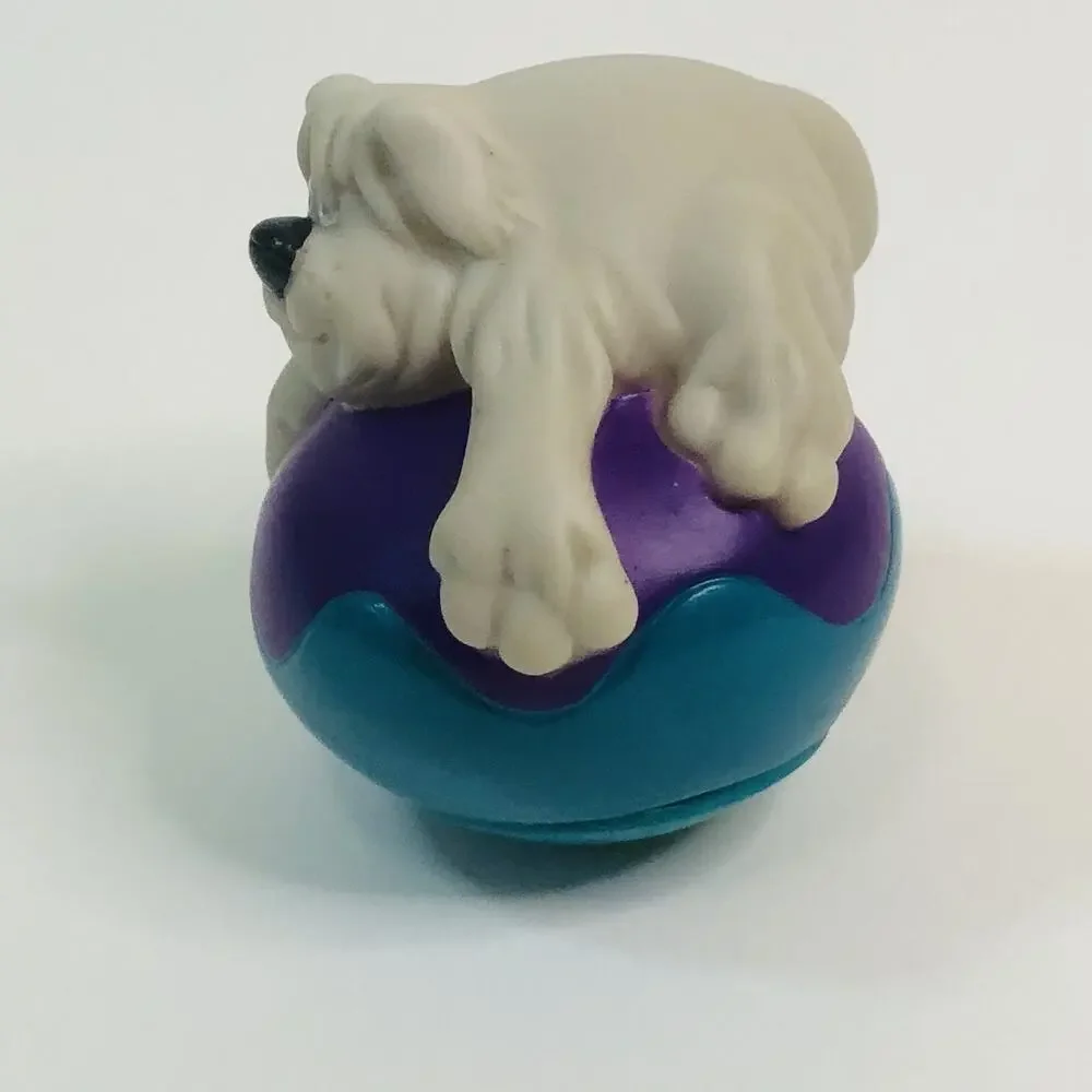 Vtg 1996 Hardee's Dakin FCN White Dog on Purple Teal Ball‎ Wobble Toy Figurine